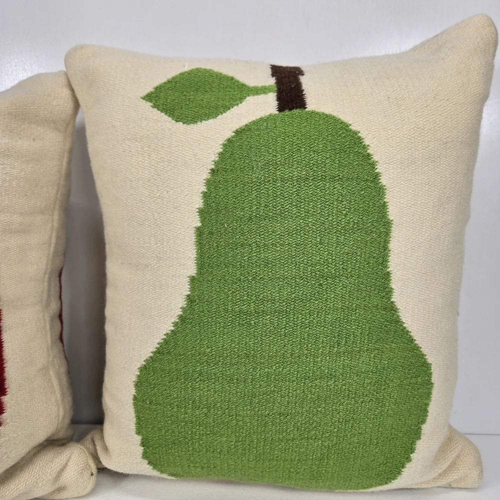 VTG Rare Jonathan Adler Intarsia Pear And Apple Throw Pillows Double Sided Fruit